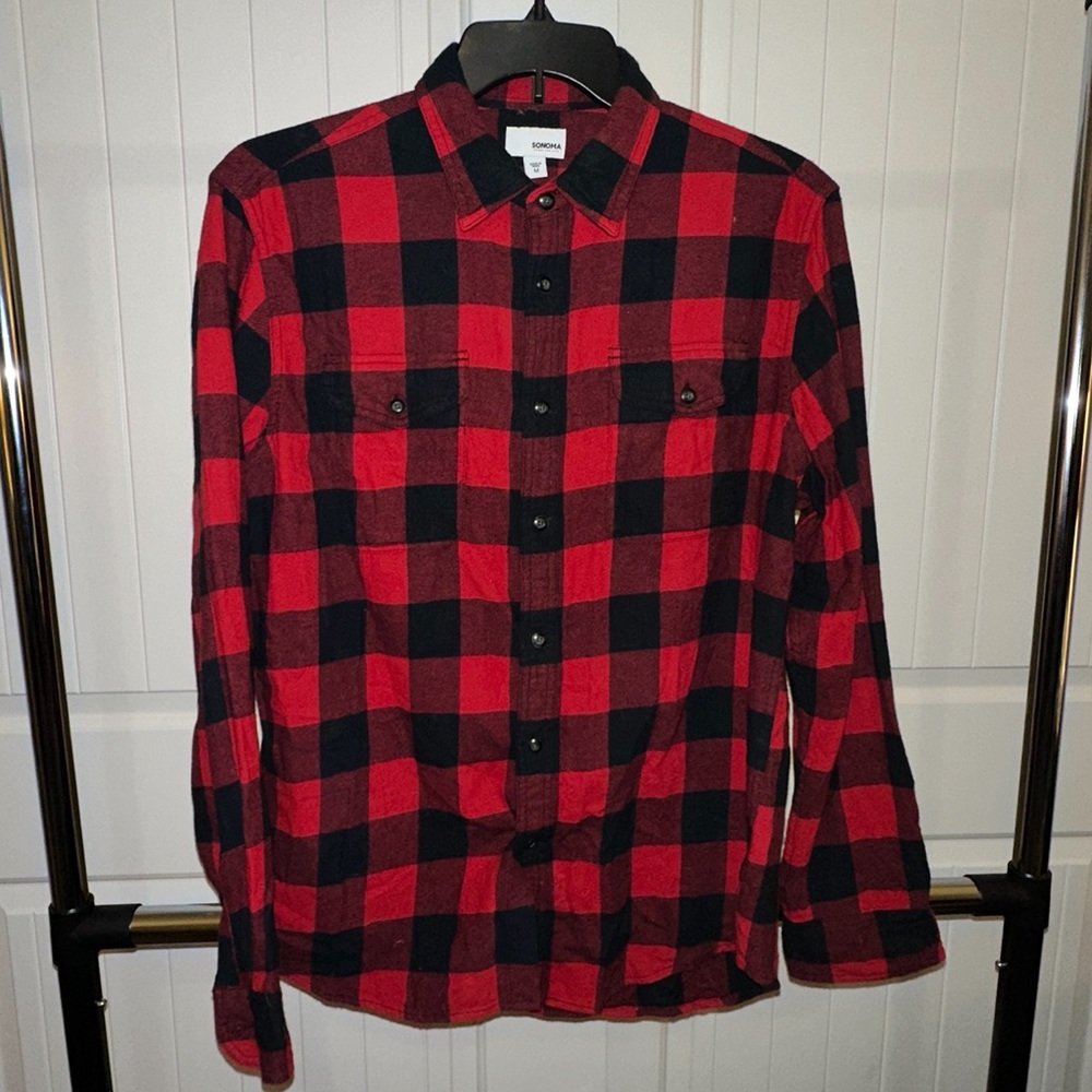 Sonoma brand flannel button down. Black and red plaid.